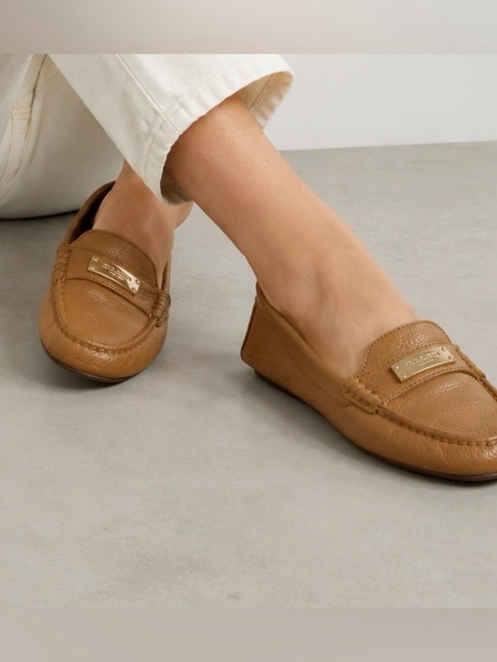 Coach Tan Leather Loafers with Gold Accent